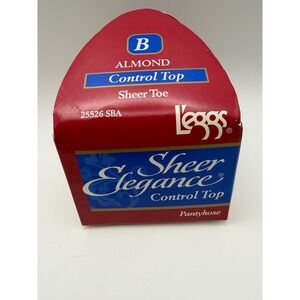 L Eggs Sheer Elegance Control Top Pantyhose Almond Sheer Toe Size B Vintage 1996